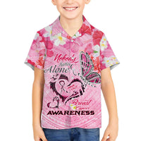 Butterfly Polynesia Breast Cancer Family Matching Off The Shoulder Long Sleeve Dress and Hawaiian Shirt Nobody Fights Alone Pink Out Tropical Hibiscus DT02 Son's Shirt Pink - Polynesian Pride