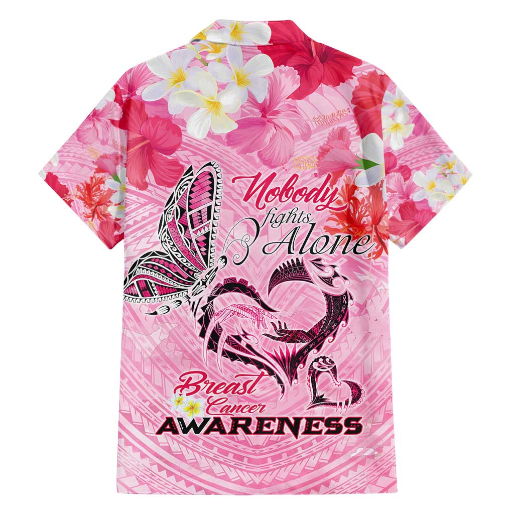 Butterfly Polynesia Breast Cancer Family Matching Off Shoulder Short Dress and Hawaiian Shirt Nobody Fights Alone Pink Out Tropical Hibiscus DT02 - Polynesian Pride