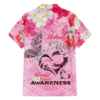 Butterfly Polynesia Breast Cancer Family Matching Off Shoulder Short Dress and Hawaiian Shirt Nobody Fights Alone Pink Out Tropical Hibiscus DT02 - Polynesian Pride