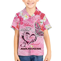 Butterfly Polynesia Breast Cancer Family Matching Off Shoulder Short Dress and Hawaiian Shirt Nobody Fights Alone Pink Out Tropical Hibiscus DT02 Son's Shirt Pink - Polynesian Pride