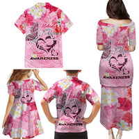Butterfly Polynesia Breast Cancer Family Matching Puletasi and Hawaiian Shirt Nobody Fights Alone Pink Out Tropical Hibiscus DT02 - Polynesian Pride