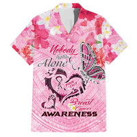 Butterfly Polynesia Breast Cancer Family Matching Summer Maxi Dress and Hawaiian Shirt Nobody Fights Alone Pink Out Tropical Hibiscus DT02 Dad's Shirt - Short Sleeve Pink - Polynesian Pride