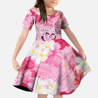 Butterfly Polynesia Breast Cancer Family Matching Tank Maxi Dress and Hawaiian Shirt Nobody Fights Alone Pink Out Tropical Hibiscus DT02 Daughter's Dress Pink - Polynesian Pride
