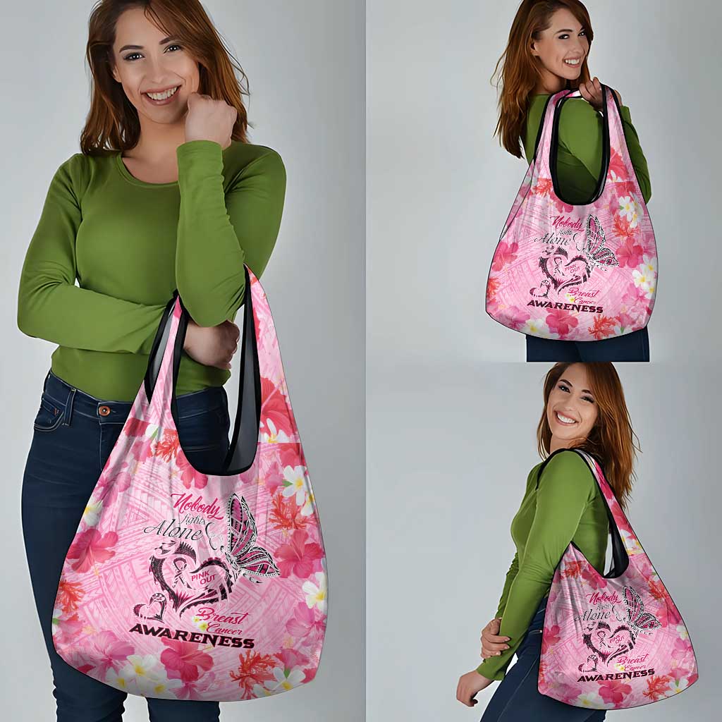 Butterfly Polynesia Breast Cancer Grocery Bag Nobody Fights Alone Pink Out Tropical Hibiscus