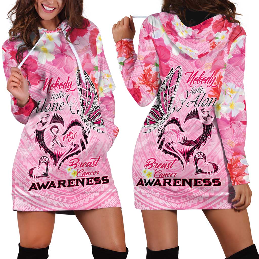 Butterfly Polynesia Breast Cancer Hoodie Dress Nobody Fights Alone Pink Out Tropical Hibiscus DT02 - Polynesian Pride