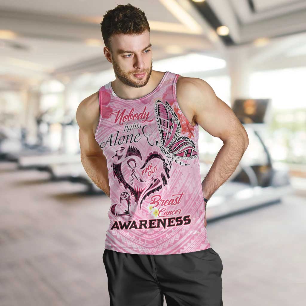 Butterfly Polynesia Breast Cancer Men Tank Top Nobody Fights Alone Pink Out Tropical Hibiscus DT02 Pink - Polynesian Pride