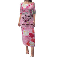 Butterfly Polynesia Breast Cancer Puletasi Nobody Fights Alone Pink Out Tropical Hibiscus DT02 Long Dress Pink - Polynesian Pride