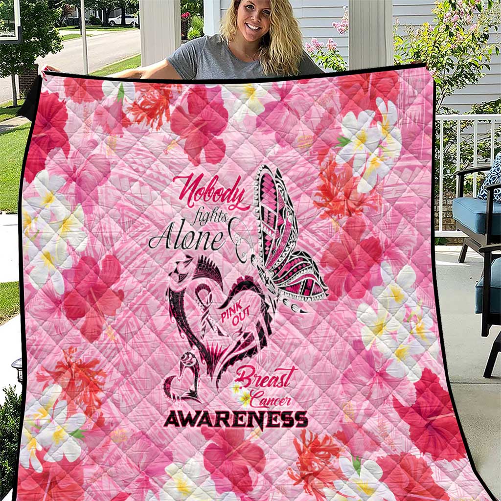 Butterfly Polynesia Breast Cancer Quilt Nobody Fights Alone Pink Out Tropical Hibiscus DT02 Pink - Polynesian Pride
