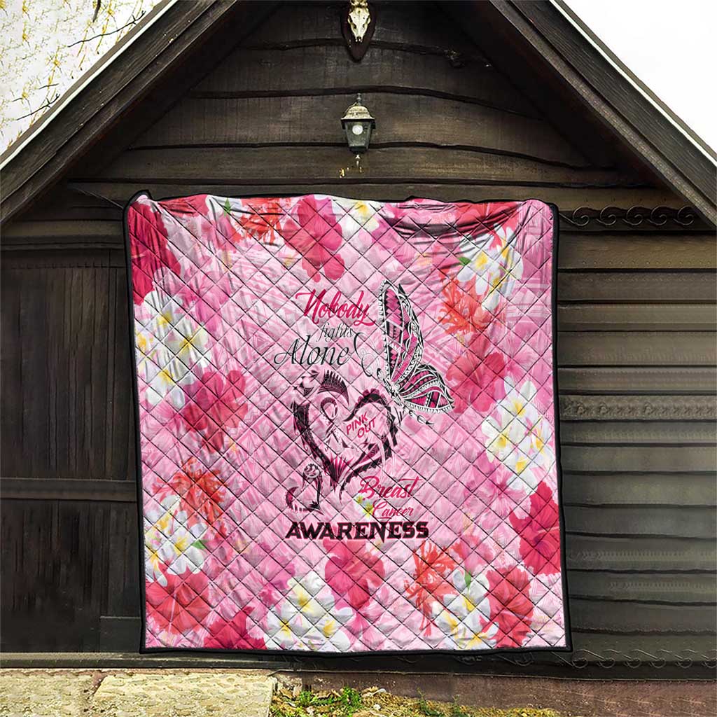 Butterfly Polynesia Breast Cancer Quilt Nobody Fights Alone Pink Out Tropical Hibiscus DT02 - Polynesian Pride