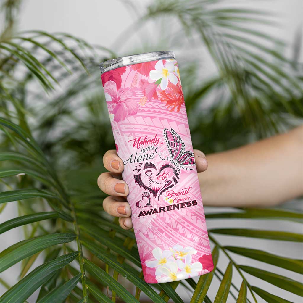 Butterfly Polynesia Breast Cancer Skinny Tumbler Nobody Fights Alone Pink Out Tropical Hibiscus DT02 - Polynesian Pride