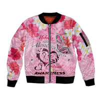 Butterfly Polynesia Breast Cancer Sleeve Zip Bomber Jacket Nobody Fights Alone Pink Out Tropical Hibiscus DT02 Unisex Pink - Polynesian Pride