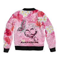 Butterfly Polynesia Breast Cancer Sleeve Zip Bomber Jacket Nobody Fights Alone Pink Out Tropical Hibiscus DT02 - Polynesian Pride