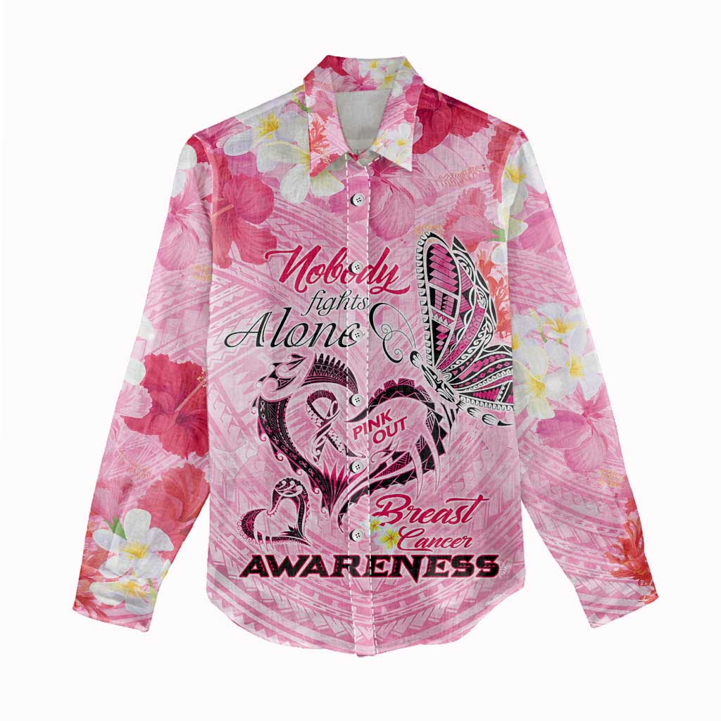 Butterfly Polynesia Breast Cancer Women Casual Shirt Nobody Fights Alone Pink Out Tropical Hibiscus DT02 - Polynesian Pride