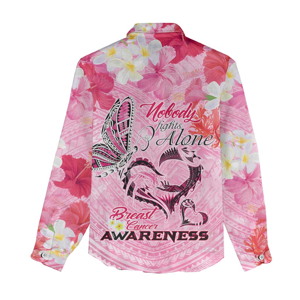 Butterfly Polynesia Breast Cancer Women Casual Shirt Nobody Fights Alone Pink Out Tropical Hibiscus DT02 - Polynesian Pride