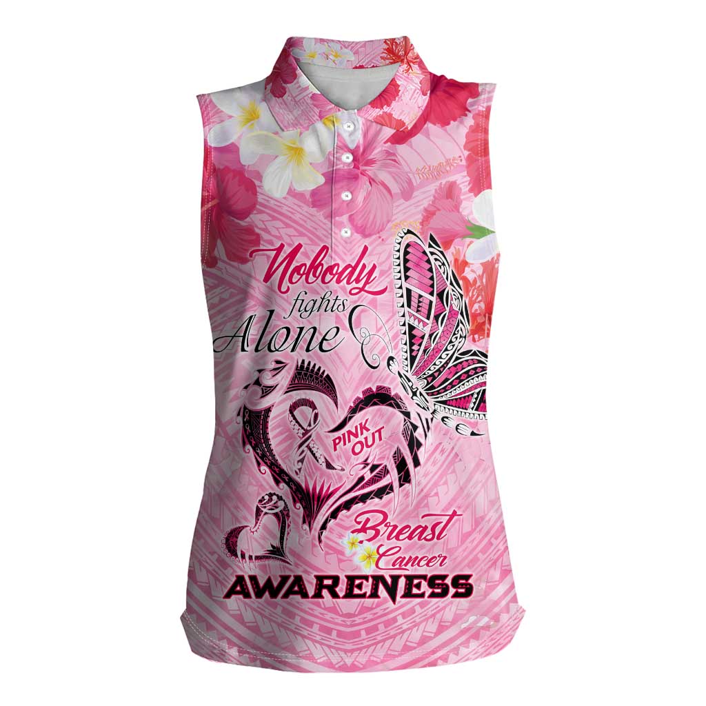 Butterfly Polynesia Breast Cancer Women Sleeveless Polo Shirt Nobody Fights Alone Pink Out Tropical Hibiscus DT02 Female Pink - Polynesian Pride
