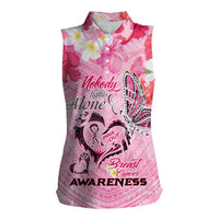 Butterfly Polynesia Breast Cancer Women Sleeveless Polo Shirt Nobody Fights Alone Pink Out Tropical Hibiscus DT02 Female Pink - Polynesian Pride