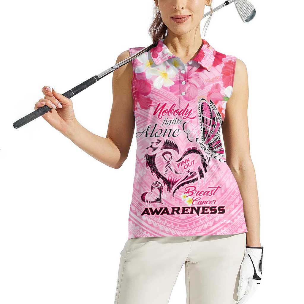 Butterfly Polynesia Breast Cancer Women Sleeveless Polo Shirt Nobody Fights Alone Pink Out Tropical Hibiscus DT02 - Polynesian Pride