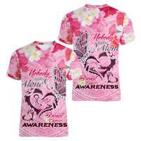 Butterfly Polynesia Breast Cancer Women V-Neck T-Shirt Nobody Fights Alone Pink Out Tropical Hibiscus DT02 - Polynesian Pride