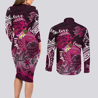 Breast Cancer Mermaid Polynesia Couples Matching Long Sleeve Bodycon Dress and Long Sleeve Button Shirt Faith Hope Love DT02 - Polynesian Pride