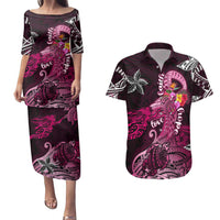 Breast Cancer Mermaid Polynesia Couples Matching Puletasi and Hawaiian Shirt Faith Hope Love DT02 Pink - Polynesian Pride