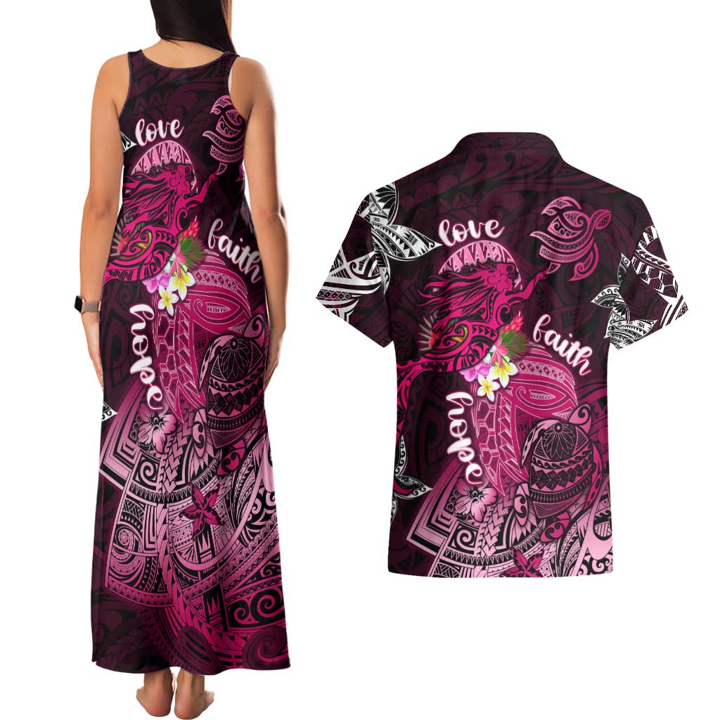 Breast Cancer Mermaid Polynesia Couples Matching Tank Maxi Dress and Hawaiian Shirt Faith Hope Love DT02 - Polynesian Pride