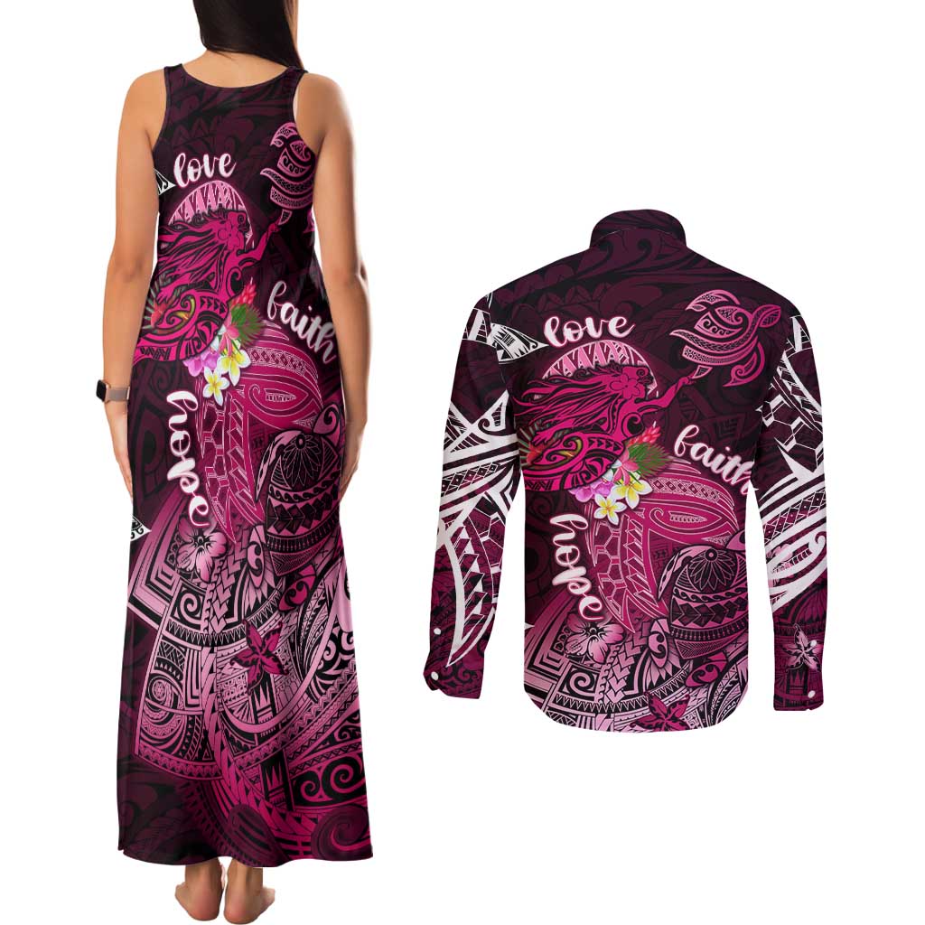 Breast Cancer Mermaid Polynesia Couples Matching Tank Maxi Dress and Long Sleeve Button Shirt Faith Hope Love DT02 - Polynesian Pride