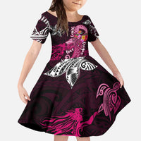 Breast Cancer Mermaid Polynesia Family Matching Off The Shoulder Long Sleeve Dress and Hawaiian Shirt Faith Hope Love DT02 Daughter's Dress Pink - Polynesian Pride