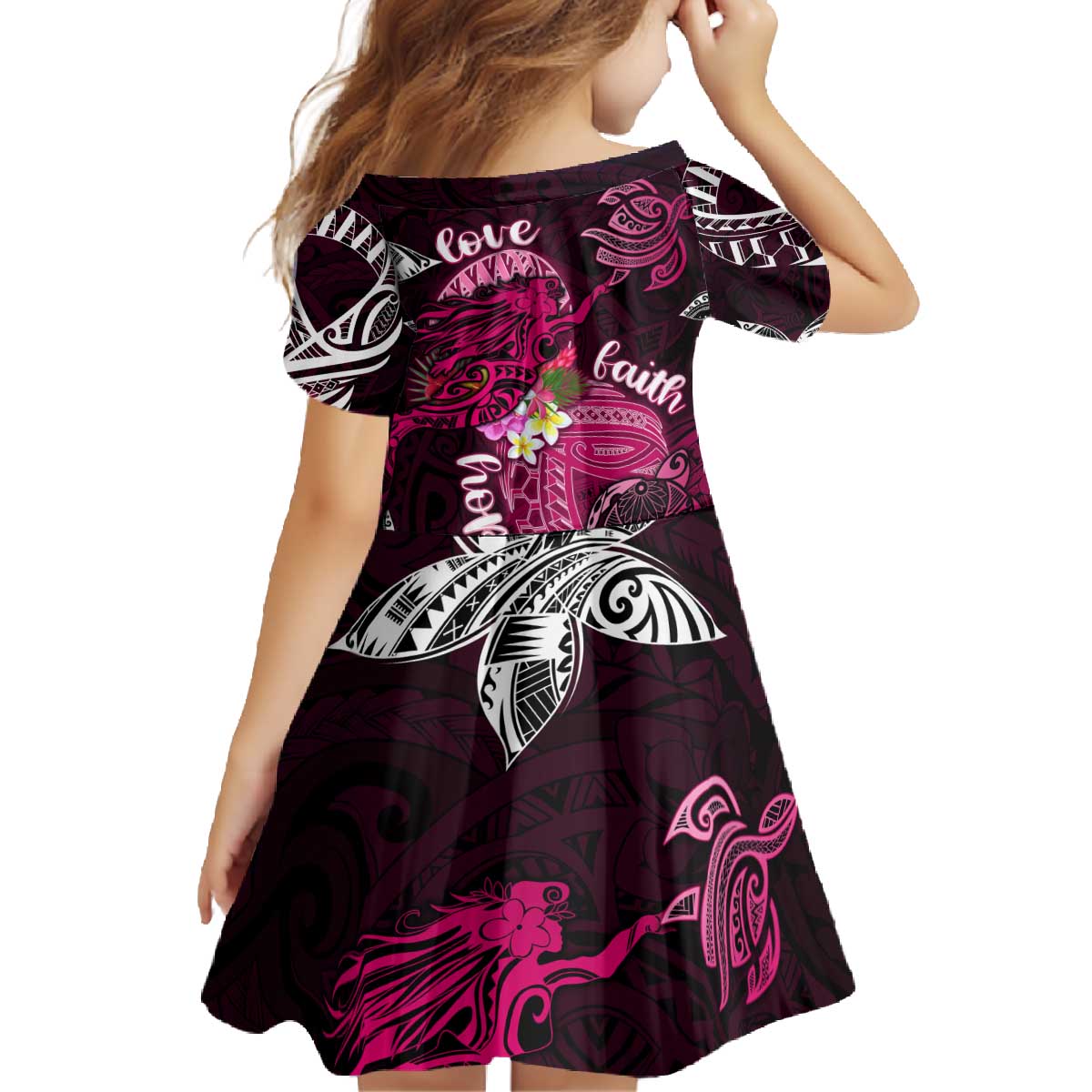 Breast Cancer Mermaid Polynesia Family Matching Off The Shoulder Long Sleeve Dress and Hawaiian Shirt Faith Hope Love DT02 - Polynesian Pride