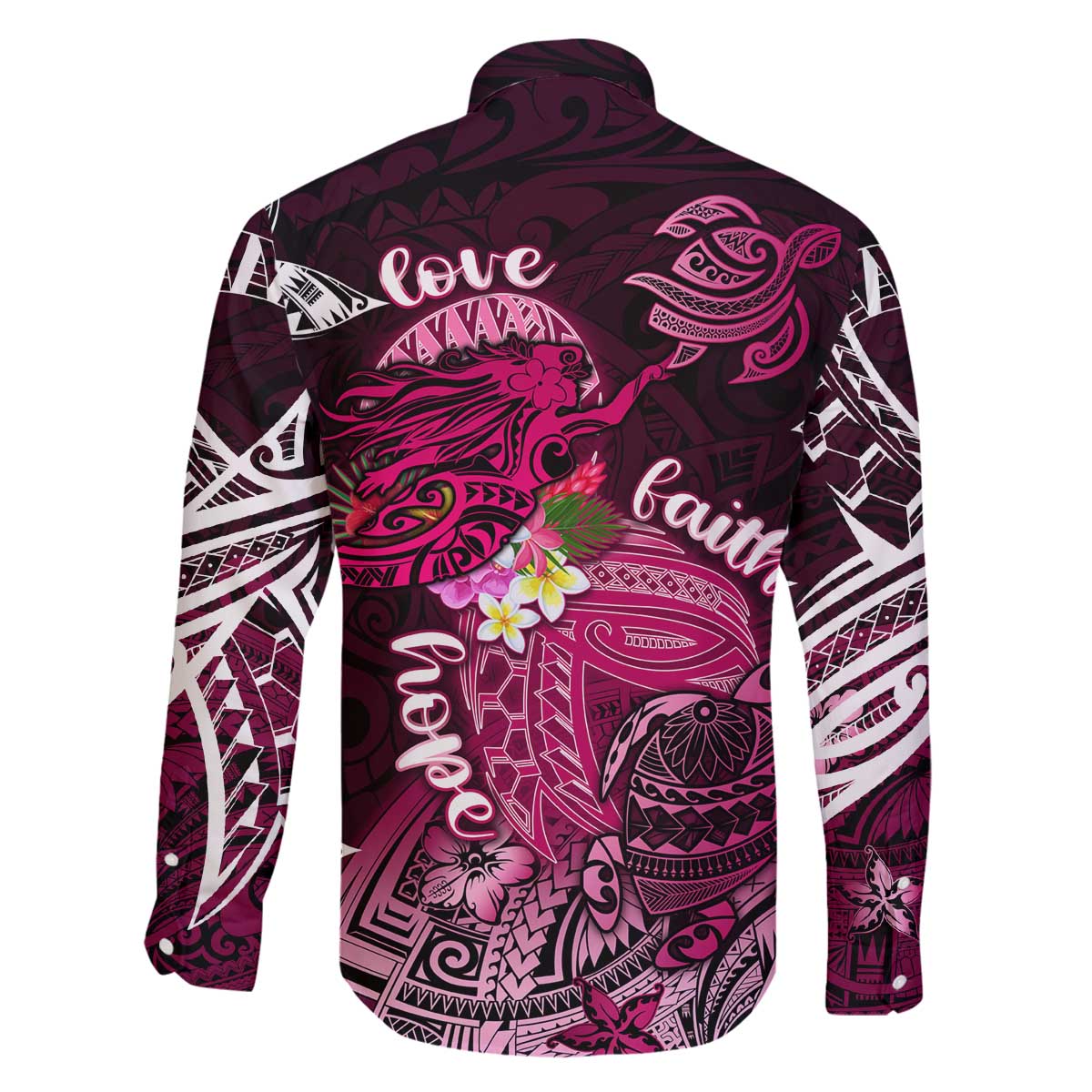 Breast Cancer Mermaid Polynesia Family Matching Off The Shoulder Long Sleeve Dress and Hawaiian Shirt Faith Hope Love DT02 - Polynesian Pride