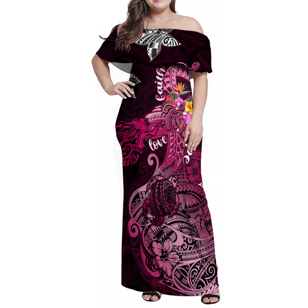 Breast Cancer Mermaid Polynesia Family Matching Off Shoulder Maxi Dress and Hawaiian Shirt Faith Hope Love DT02 Mom's Dress Pink - Polynesian Pride