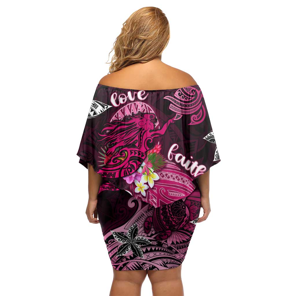 Breast Cancer Mermaid Polynesia Family Matching Off Shoulder Short Dress and Hawaiian Shirt Faith Hope Love DT02 - Polynesian Pride