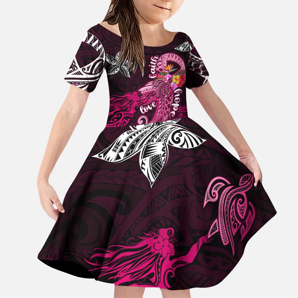 Breast Cancer Mermaid Polynesia Family Matching Puletasi and Hawaiian Shirt Faith Hope Love DT02 Daughter's Dress Pink - Polynesian Pride