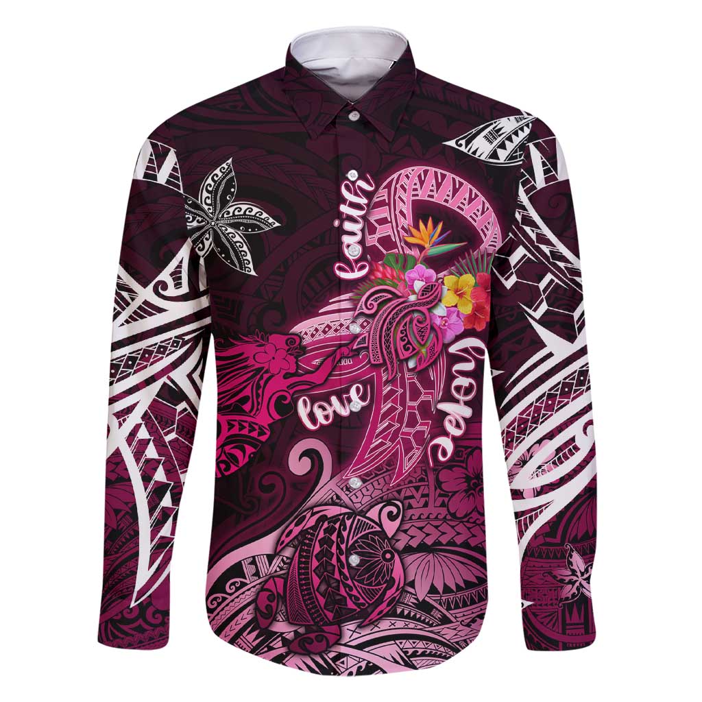 Breast Cancer Mermaid Polynesia Family Matching Short Sleeve Bodycon Dress and Hawaiian Shirt Faith Hope Love DT02 Dad's Shirt - Long Sleeve Pink - Polynesian Pride