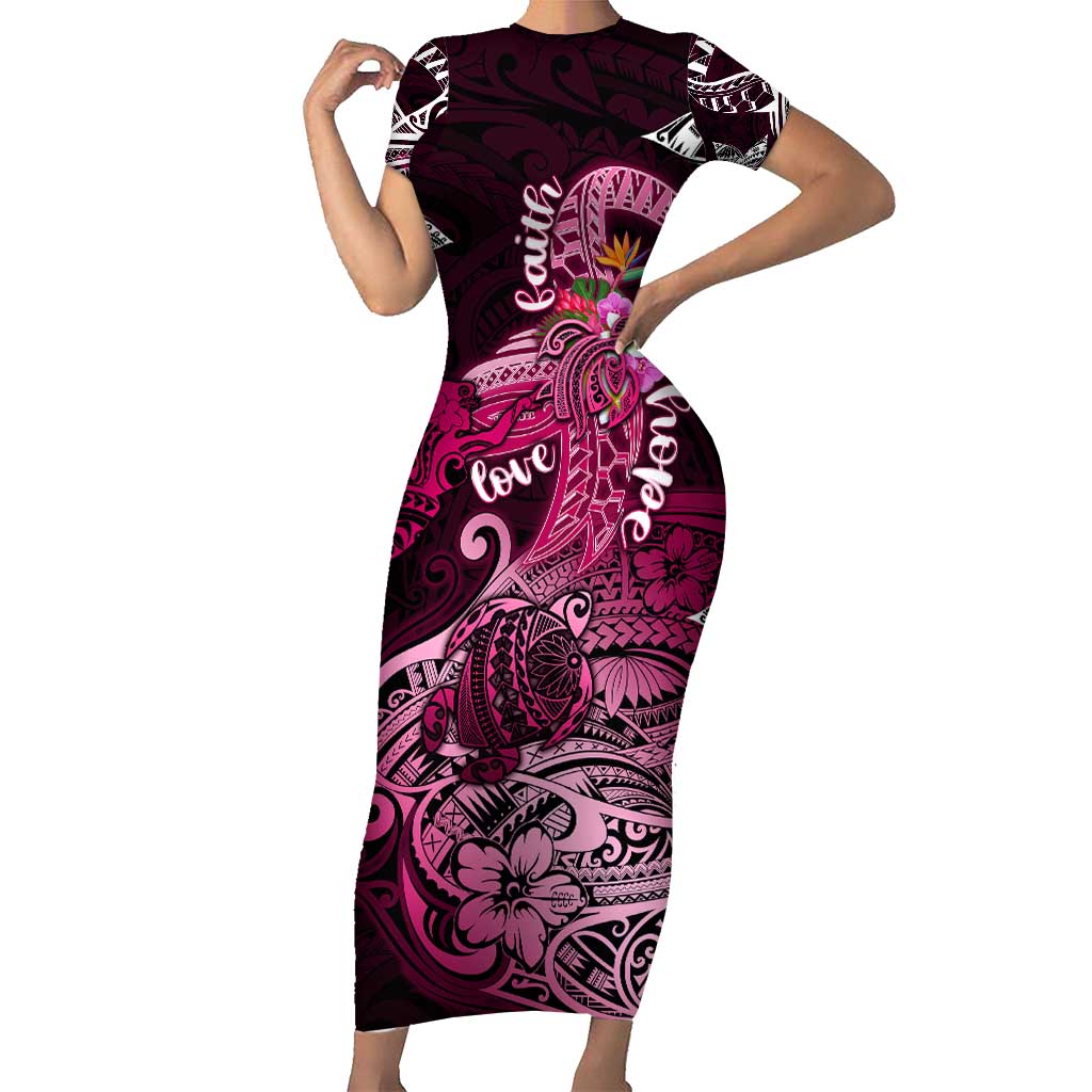 Breast Cancer Mermaid Polynesia Family Matching Short Sleeve Bodycon Dress and Hawaiian Shirt Faith Hope Love DT02 Mom's Dress Pink - Polynesian Pride