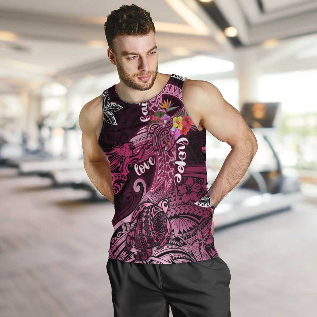 Breast Cancer Mermaid Polynesia Men Tank Top Faith Hope Love DT02 Pink - Polynesian Pride