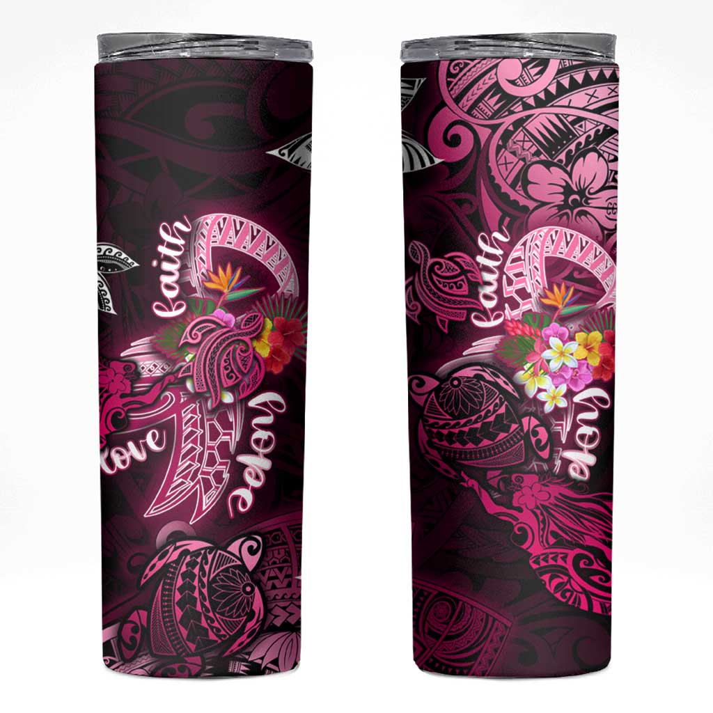 Breast Cancer Mermaid Polynesia Skinny Tumbler Faith Hope Love DT02 Pink - Polynesian Pride