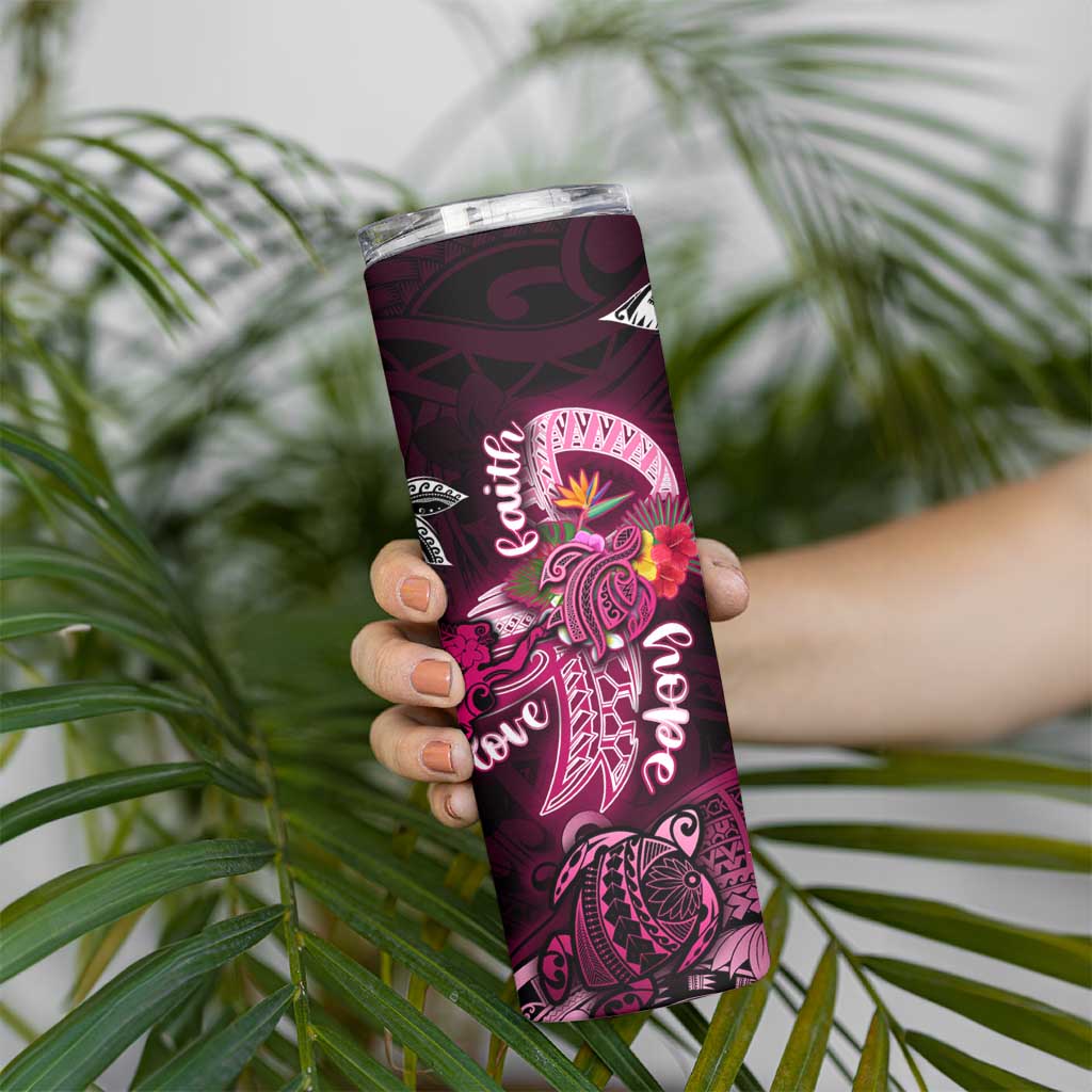 Breast Cancer Mermaid Polynesia Skinny Tumbler Faith Hope Love DT02 - Polynesian Pride