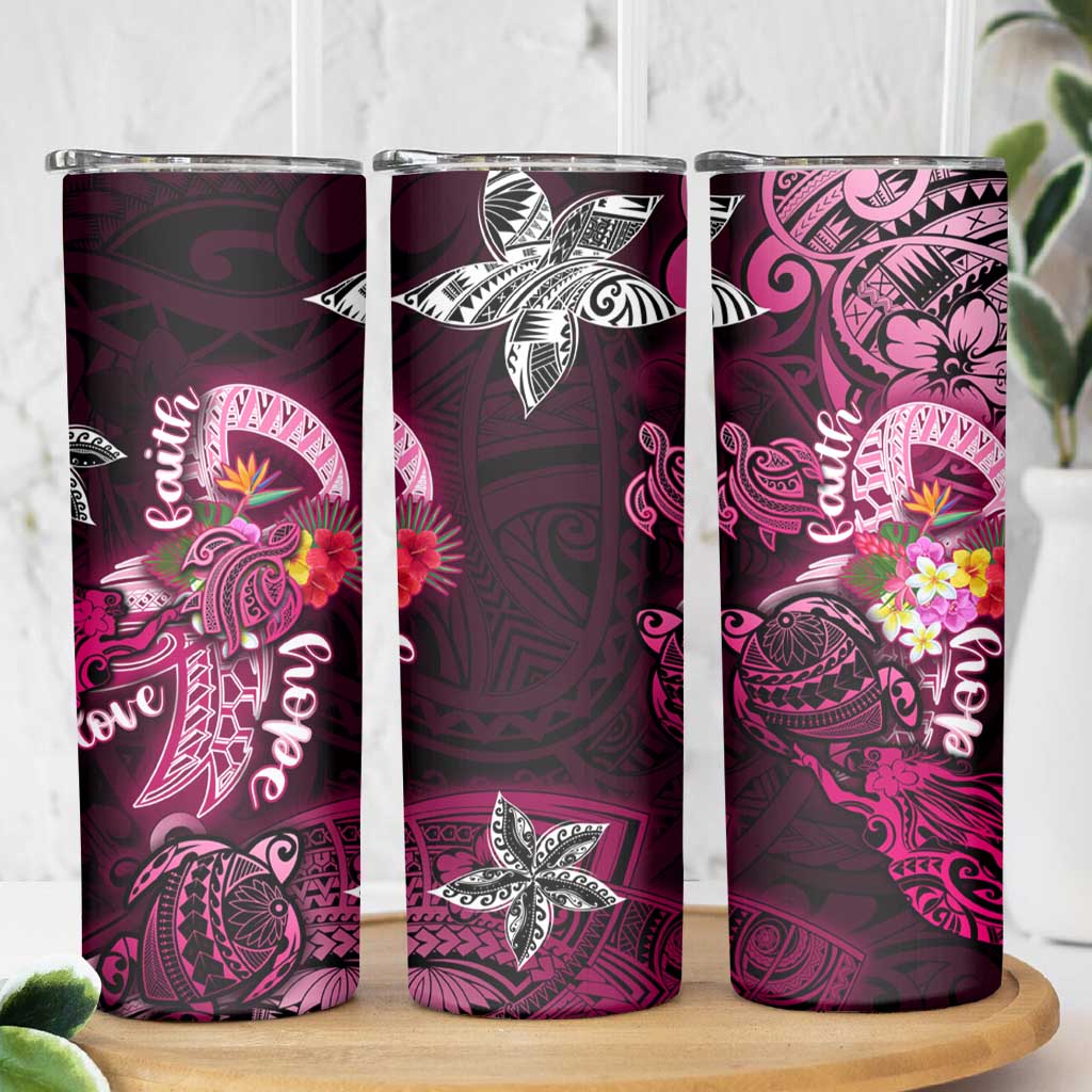 Breast Cancer Mermaid Polynesia Skinny Tumbler Faith Hope Love DT02 - Polynesian Pride