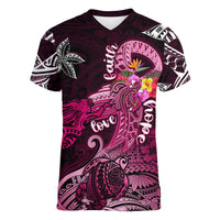 Breast Cancer Mermaid Polynesia Women V-Neck T-Shirt Faith Hope Love DT02 Female Pink - Polynesian Pride