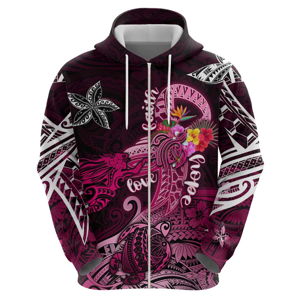 Breast Cancer Mermaid Polynesia Zip Hoodie Faith Hope Love DT02 - Polynesian Pride