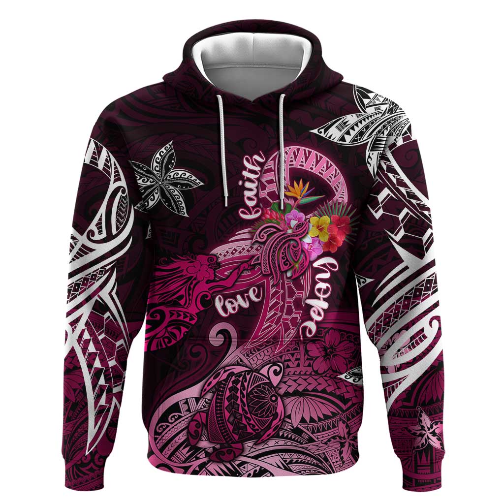 Breast Cancer Mermaid Polynesia Zip Hoodie Faith Hope Love DT02 Pullover Hoodie Pink - Polynesian Pride