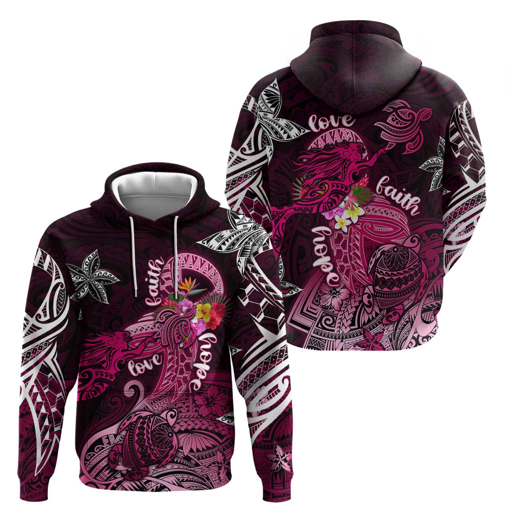 Breast Cancer Mermaid Polynesia Zip Hoodie Faith Hope Love DT02 - Polynesian Pride