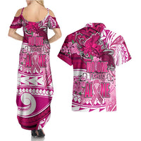 Breast Cancer Awareness Hawaii Couples Matching Summer Maxi Dress and Hawaiian Shirt Polynesia Girl Nobody Fights Alone