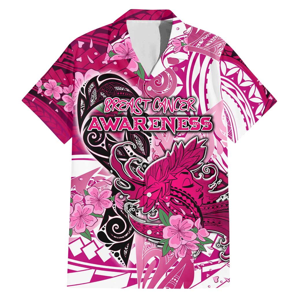 Breast Cancer Awareness Hawaii Family Matching Mermaid Dress and Hawaiian Shirt Polynesia Girl Nobody Fights Alone DT02 Dad's Shirt - Short Sleeve Pink - Polynesian Pride