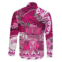 Breast Cancer Awareness Hawaii Family Matching Off The Shoulder Long Sleeve Dress and Hawaiian Shirt Polynesia Girl Nobody Fights Alone