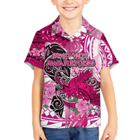Breast Cancer Awareness Hawaii Family Matching Off The Shoulder Long Sleeve Dress and Hawaiian Shirt Polynesia Girl Nobody Fights Alone