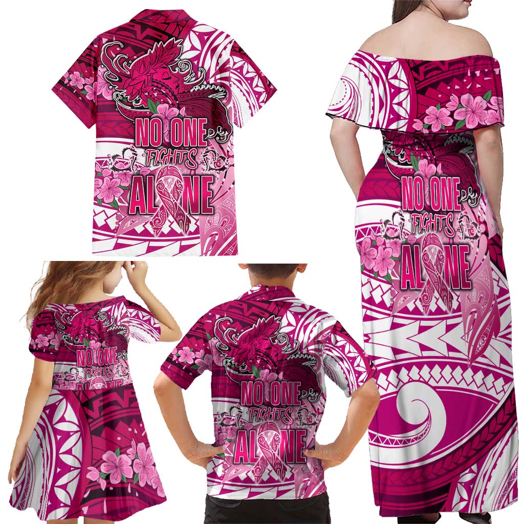 Breast Cancer Awareness Hawaii Family Matching Off Shoulder Maxi Dress and Hawaiian Shirt Polynesia Girl Nobody Fights Alone DT02 - Polynesian Pride