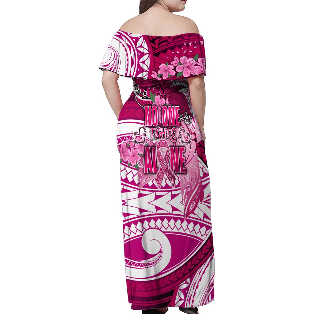 Breast Cancer Awareness Hawaii Family Matching Off Shoulder Maxi Dress and Hawaiian Shirt Polynesia Girl Nobody Fights Alone DT02 - Polynesian Pride