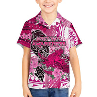 Breast Cancer Awareness Hawaii Family Matching Off Shoulder Maxi Dress and Hawaiian Shirt Polynesia Girl Nobody Fights Alone DT02 Son's Shirt Pink - Polynesian Pride