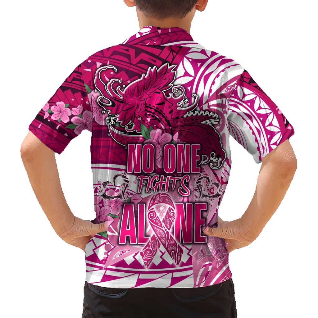 Breast Cancer Awareness Hawaii Family Matching Puletasi and Hawaiian Shirt Polynesia Girl Nobody Fights Alone
